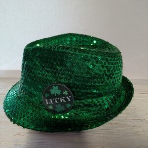 St Patrick's Day Green Sequin Hat with A Lucky Button